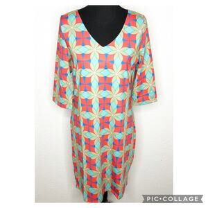 Tracy Negoshian Emily Transparent Flower blue orange shift dress Medium NWT